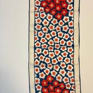 Floral Patterned Scarf in Red, Blue, and Cream